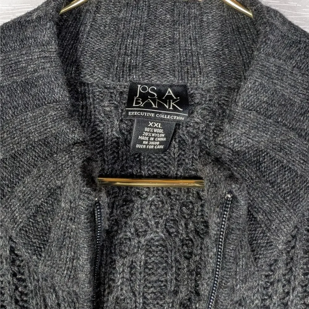 Jos A Bank Wool Knit Sweater Mens 2XL Grey Long Sleeve